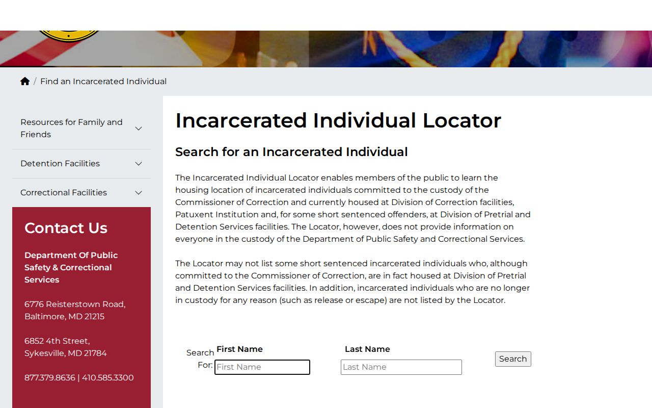 Maryland DPSCS state custody locator for Worcester County arrest records