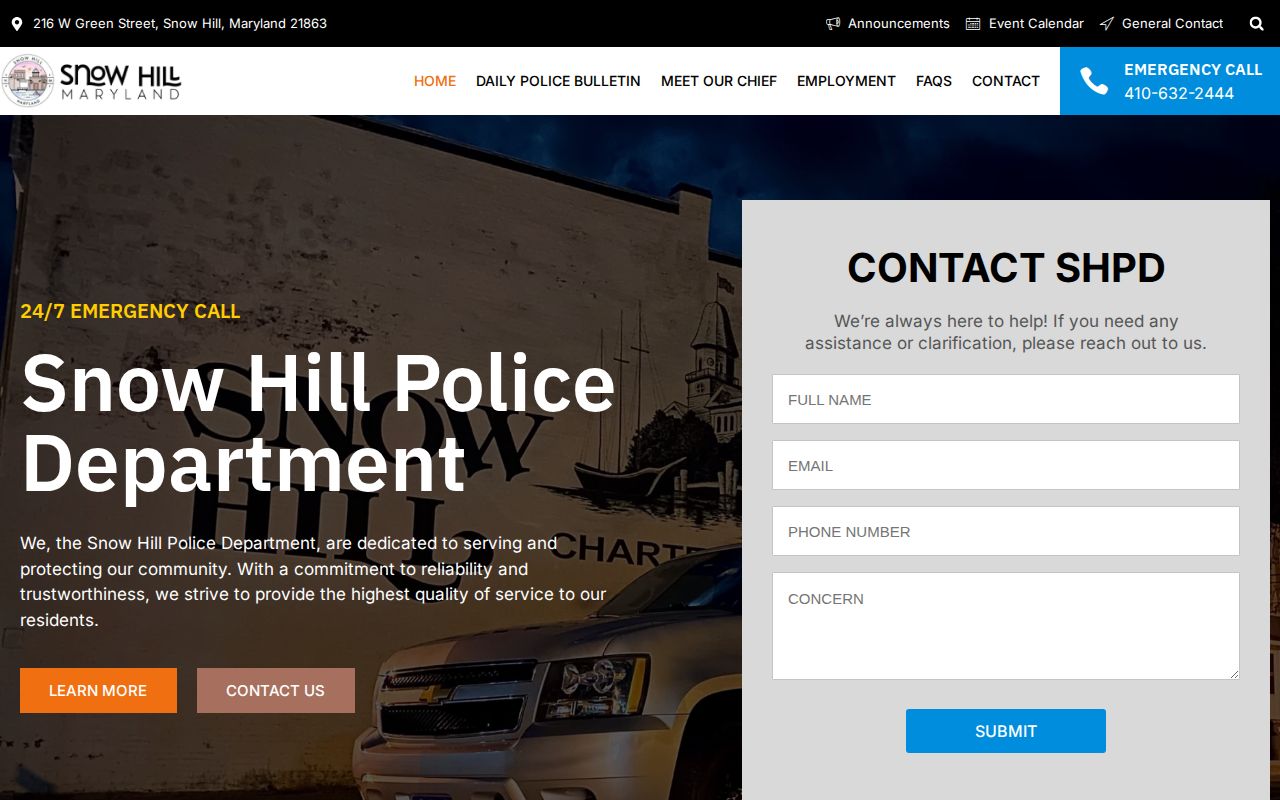 Snow Hill Police Department official Worcester County arrest-record source