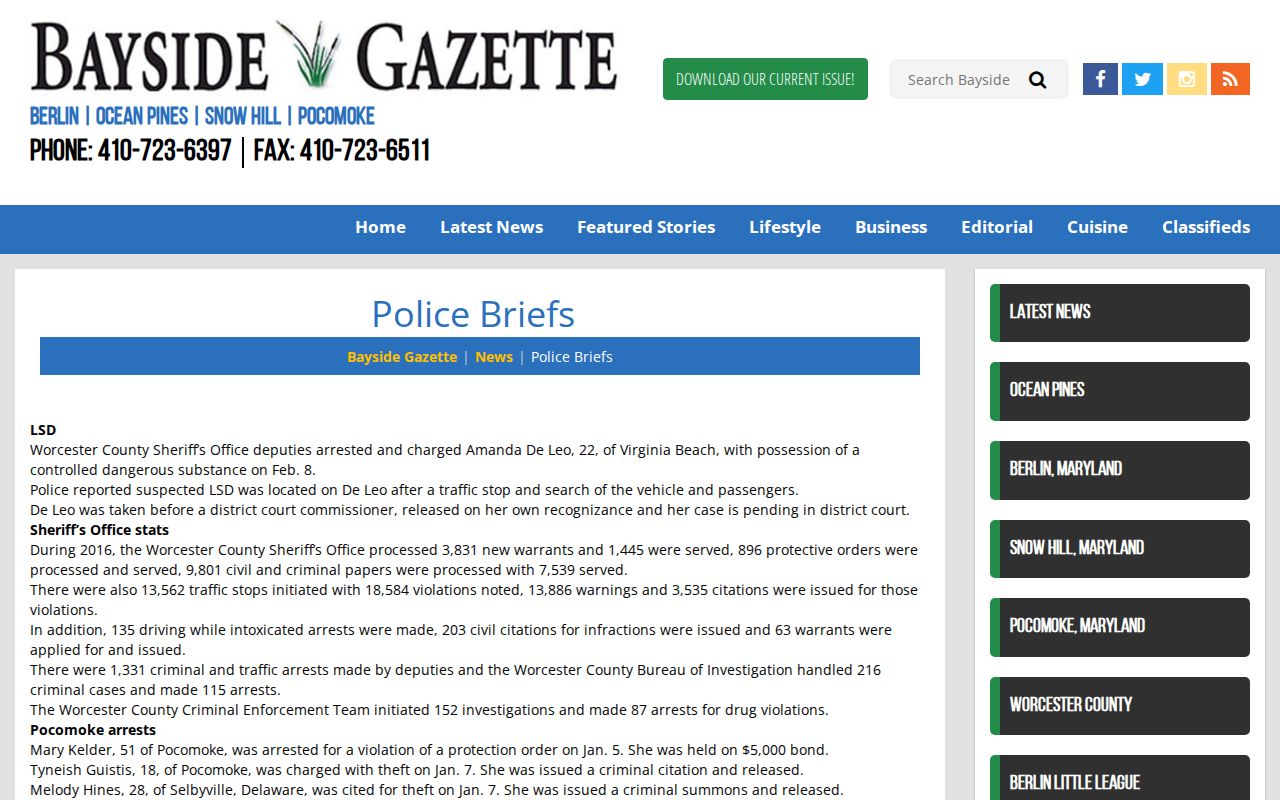 Worcester County arrest news on Bayside Gazette Police Briefs