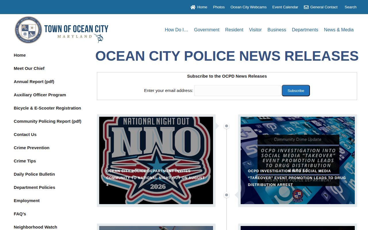 Worcester County arrest news on Ocean City Police press releases